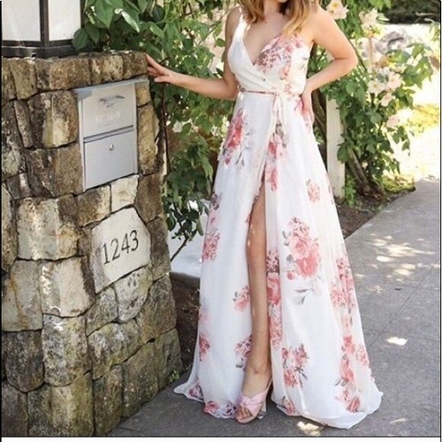 Lulu's Dress Elegantly Inclined Cream Floral Print Wrap Maxi Dress Size  X-Small | eBay