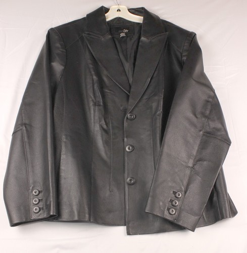 East 5Th Women's 3X Black 100% Genuine Leather Jacket Button-Up - Picture 2 of 17