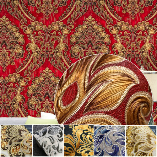 10M Retro Vintage Damask Waterproof Deep Embossed Textured PVC Wallpaper Roll - Afbeelding 1 van 30