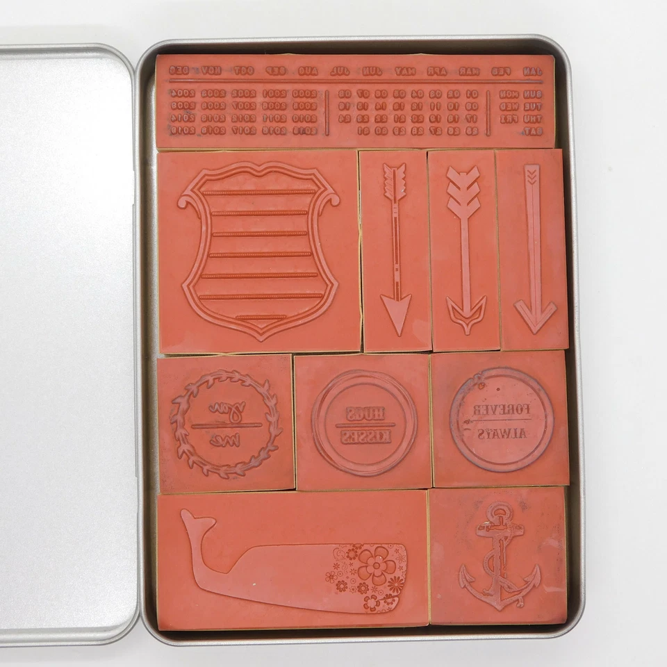 Juego de sellos de goma de montaje en espuma Glitz "Uncharted Waters" - 10 piezas en estuche de metal Foto 2 de 4