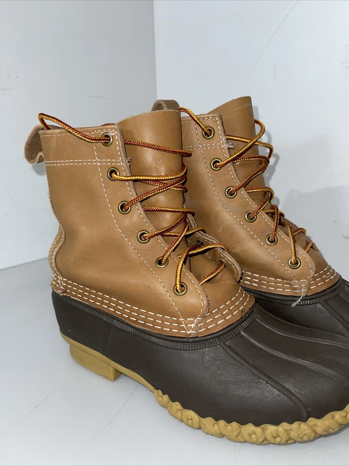 L.L. Bean Mujer Talla 7M Botas de Pato Botas de Frijol Con Cordones Cuero Goma Azul Marino Foto 3 de 4