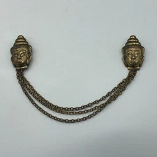 Buddha Head Sweater Scarf Pin Broken w/Chains Pin Read Vintage Antique Damaged