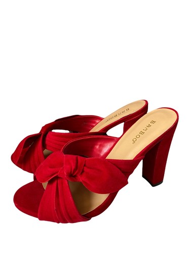 Bamboo Red Suede Bow Chunky High Heels 