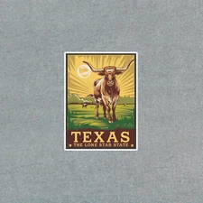 Texas Lone Star State Longhorn Cattle Western Landscape Vintage Travel Decal Sti