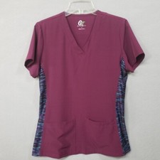 GT Performance Women's Scrub Top Burgundy Abstract Side Pattern Small Nurse