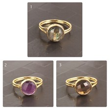 Natural Amethyst 24k Gold Plated Double Layer Band Adjustable Round Shape Rings