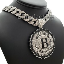 Hip Hop Large THE BLACK WALL STREET  16" Full Iced Cuban Choker Chain Necklace