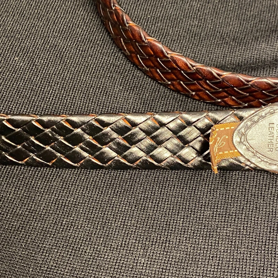 TASSO ELBA Hombre Talla: 42 Moda Vestido Cinturón Marrón Trenzado Tejido Cuero Adhesionado Foto 4 de 4