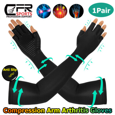 CFR Long Arm Copper Arthritis Compression Gloves Hand Support Joint Pain Relief