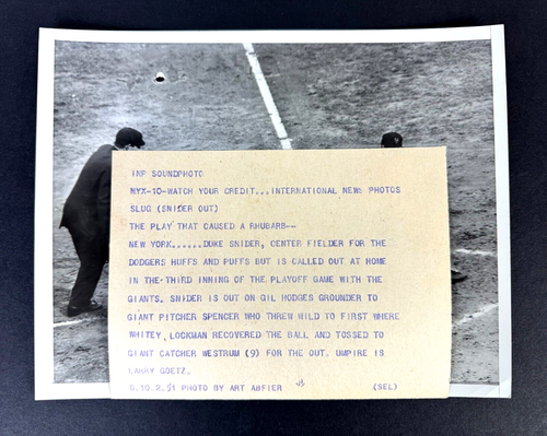 1951 Duke Snider Slides Home Brooklyn Dodgers vs NY Giants Original Photo Type 1 - Picture 3 of 4