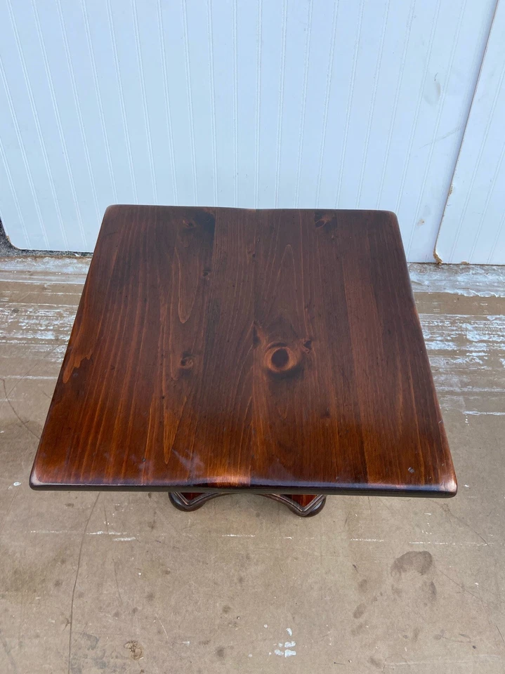 Vintage Ethan Allen Antiqued Pine Square Pedestal Cocktail Table #12-8054 - Image 4 of 4