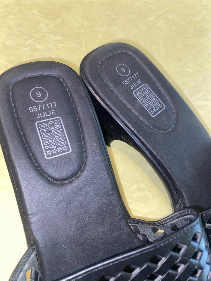 Sandalia Deslizable Mujer Faded Glory Años 90 Vintage Y2K Cuero Negro Talla 9 Foto 4 de 4