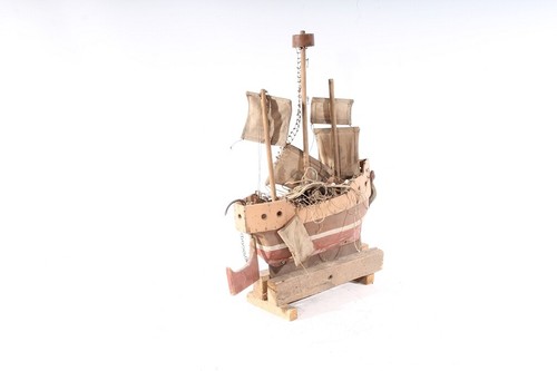 1 x Wooden Ship Sailboat Wood Pirate Toy Vintage Model - Picture 4 of 12