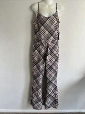 J For Justify Plaid Jumpsuit Womens Large Beige
