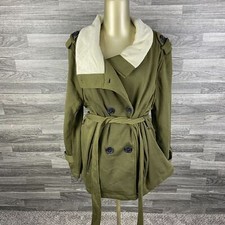 Yoki Double Breasted Tie Front Olive Green Fleece Lined Peacoat Women's Size Xl
