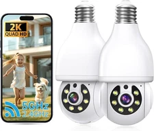 2PCS Bombilla Camara De Seguridad WiFi 360 Con Motion Sensor Para Casa Exterior