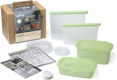 Lekue Essential Reusable Kit, Silicon, 6 pc - 2 boxes, 2 bags, 2 lids