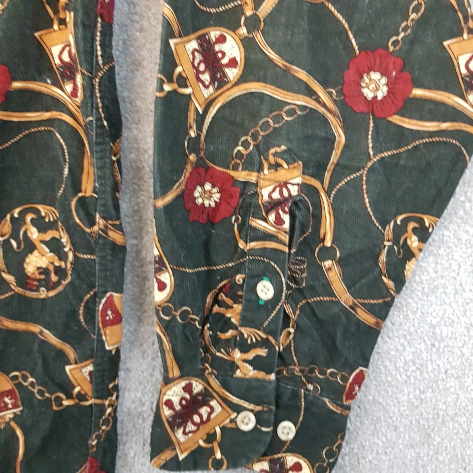 Camisa Tommy Hilfiger Para Hombres Grande Verde Pana Cordón Floral Estantería Cadenas Estampado Foto 4 de 4