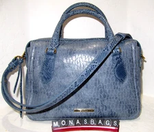 Brahmin Micaela Satchel Bell Bottom Blue Leather Zostera Crossbody Strap NWT$375