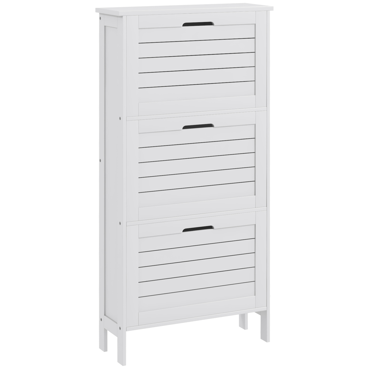HOMCOM Narrow Shoe Storage Cabinet for Hallway with 3 Flip Drawers, Slim Shoe Cabinet with Louvered Doors, White - Image 2