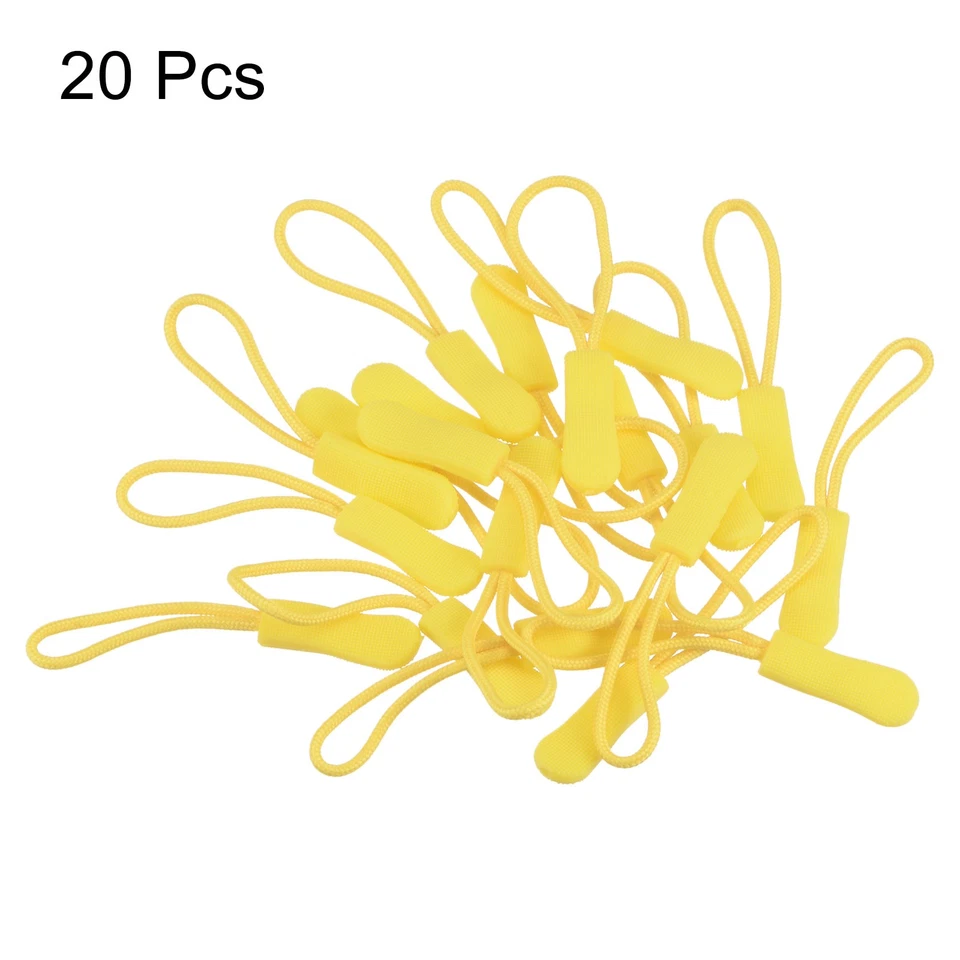 20 x Tiradores de Cremallera Tire Cabeza Manija Repuesto Pestaña Etiquetas Cable Extensión Amarillo Foto 3 de 4