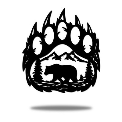 INFUNLY Bear Paw Wall Decor 10.8X11.8 Inches With Forest Mountain Pine Tree -...