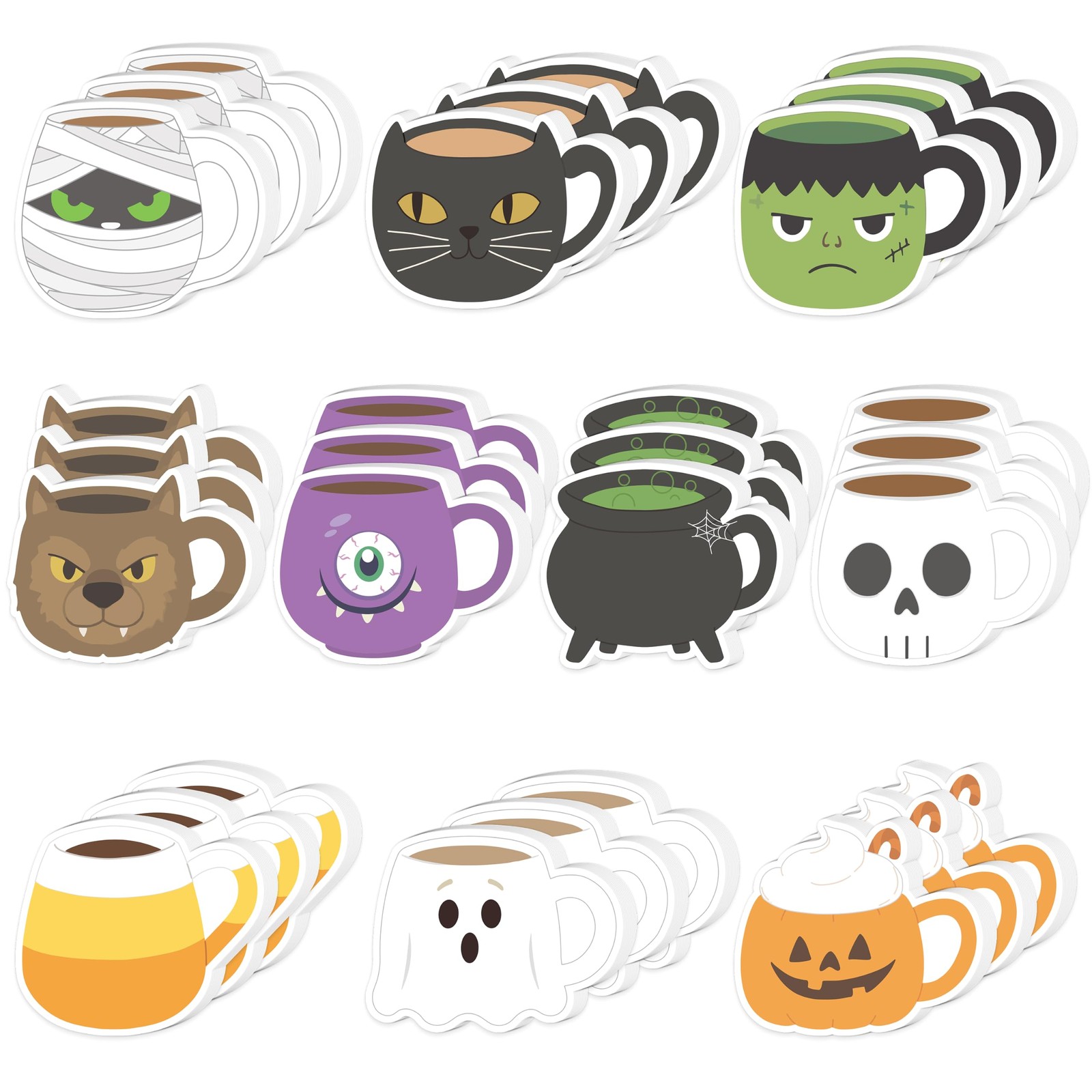 Halloween Coffee Cup Sticky Notes, 30PCS Funny Self Sticky Notepads