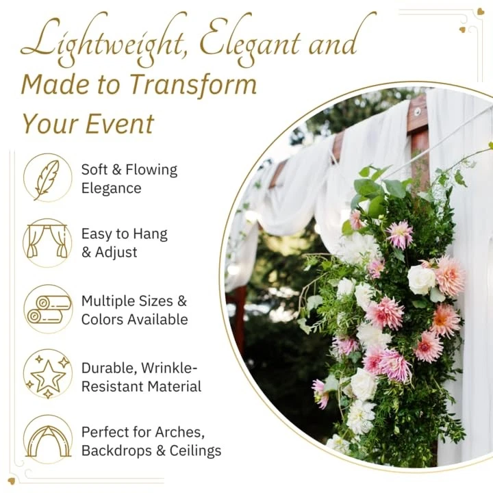 Paneles drapeados de tela de gasa de gasa transparente | 10 yardas 120" de ancho blanco gasa fa... Foto 4 de 4