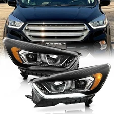 Halogen Headlights For 2017-2019 Ford Escape w/ LED DRL Projector Left+Right