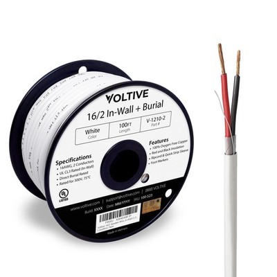16/2 Speaker Wire, in-Wall CL3 & Direct Burial, White, 100ft - 16AWG, 2 Condu...