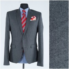 Mens Pin Check Blazer 38R US Size ASOS Grey Sport Coat Jacket