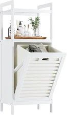 Bamboo Tilt Out Hamper, Bathroom Laundry Cabinet with Hidden Foldable Basket, Fr