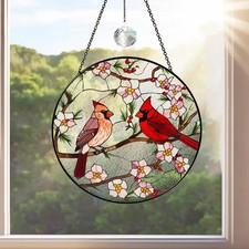 Cardinal Suncatcher Glass Window Decor Bird Art Gift St