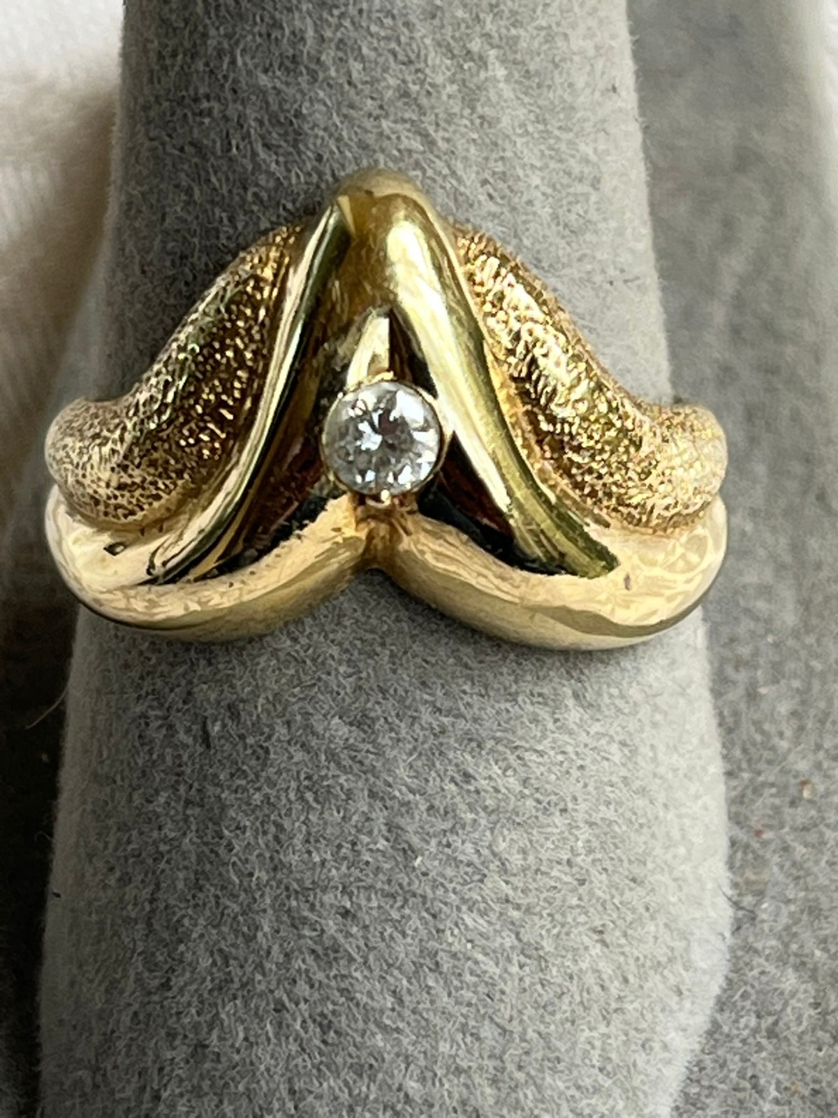 14K Solid Yellow Gold Chevron Statement Diamond S… - image 1