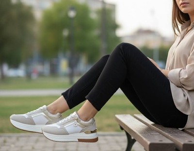 DAMEN SNEAKER BEIGE MIT HOHEM KEILABSATZ 26272 SPORTSCHUHE SCHNÜRER PLATFORM