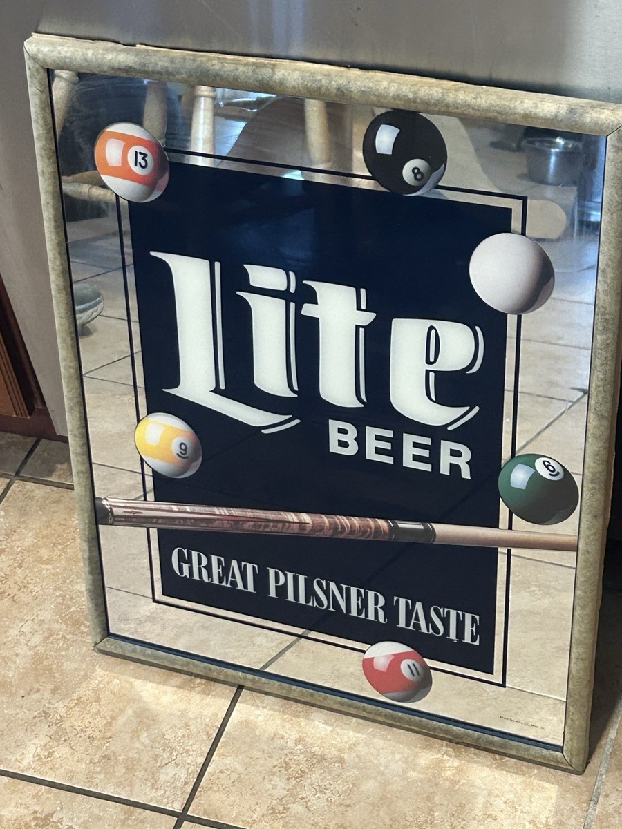 Vintage Miller Lite Pool Billiards Mirror Sign Bar Man Cave