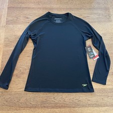Speedo Black Logo SMALL Women's Long Sleeve Swim Tee Top Crew Neck NWT 313