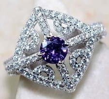 3CT Amethyst  Topaz 925 Solid Sterling Silver Ring Sz 7 IB1-3