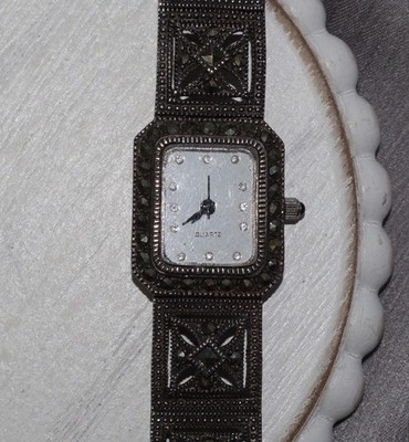 Vintage OBJ Quartz Sterling Silver Marcasite Ladies Watch  display picture 1