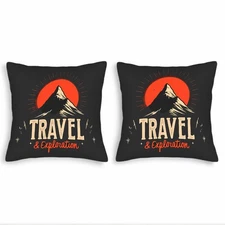 Set of 2 Decorative Throw Pillow Covers 18x18in - Black Mountain Orange Sun 