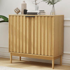 Fluted Natural Wood Storage Cabinet with Adjustable Shelf