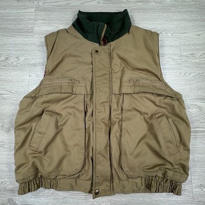 Appalachian Trail Mens Vest Flannel Lined Workwear Tan Large Plaid Utility