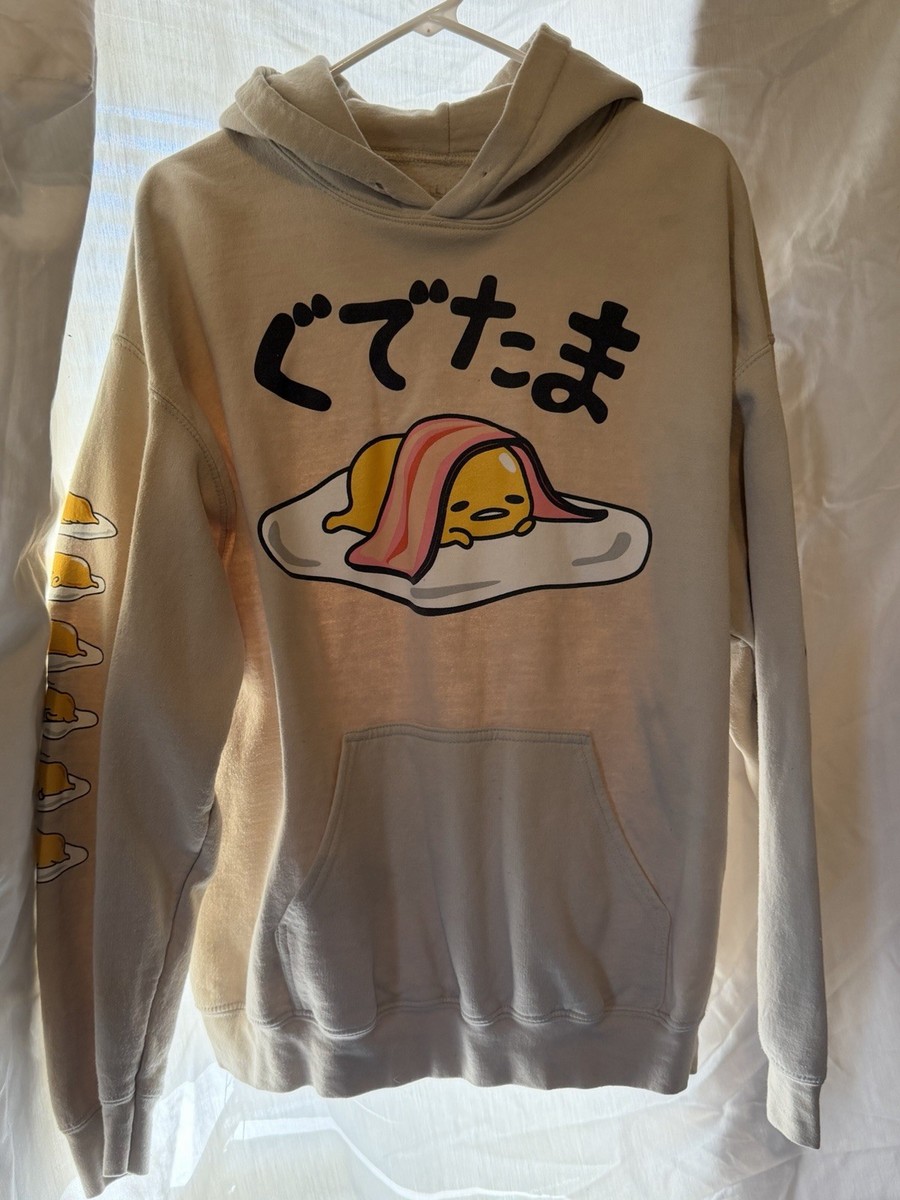 Sanrio Gudetama The Lazy Egg Beige Tan Hoodie Sweatshirt LARGE