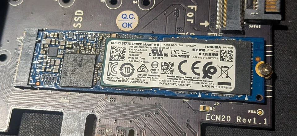 Excellent Condition TOSHIBA 1TB M.2 SSD PCIe 2280 D/PN 0R1DHH KXG50ZNV1T02 3.3V. - Image 3 of 3