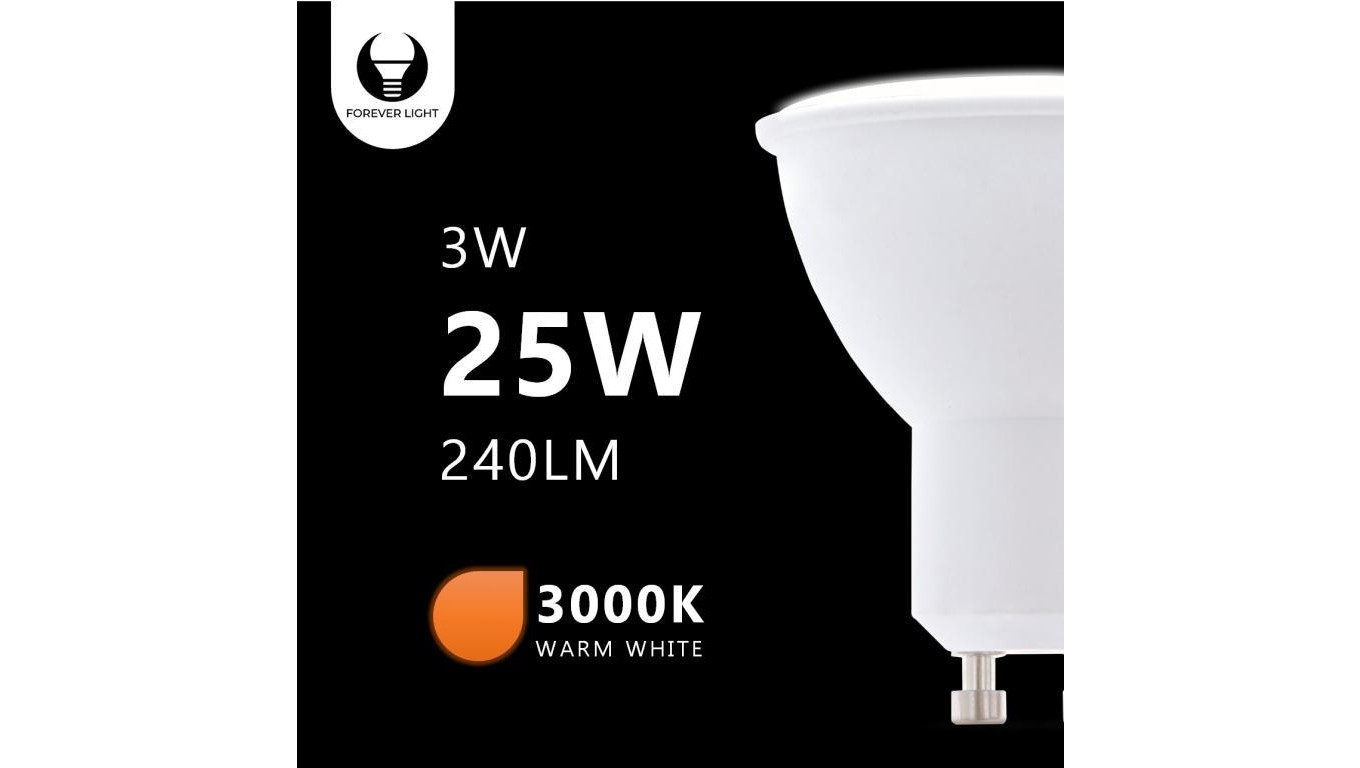 5900495832597 arwka GU10 3W 230V 3000K 240lm Forever Light RTV003437 TELFO 2890₽