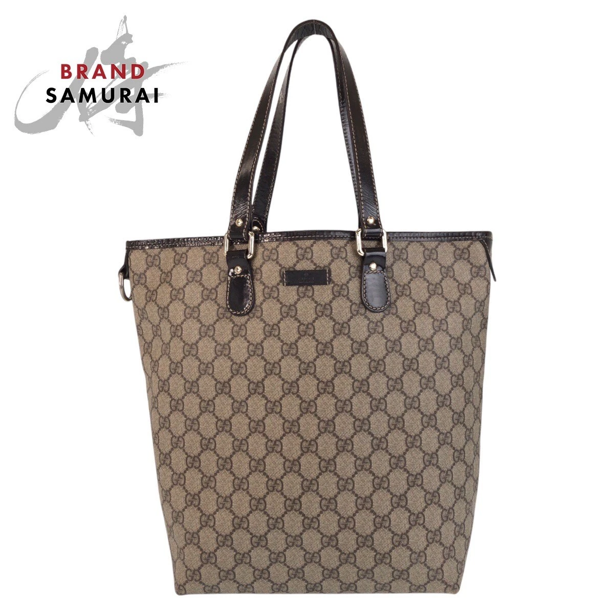 Sac fourre tout GUCCI beige marron ferrures métal doré GG Supreme toile 189896 épaule