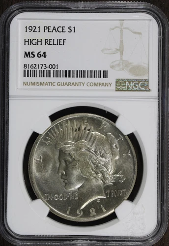 1921 (MS64) High Relief Peace Silver Dollar $1 NGC - Nice Coin