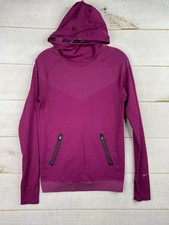 Nike Pro Dri-Fit Hyperwarm Womens S Dark Pink Sweatshirt Hoodie Thumb Holes Run
