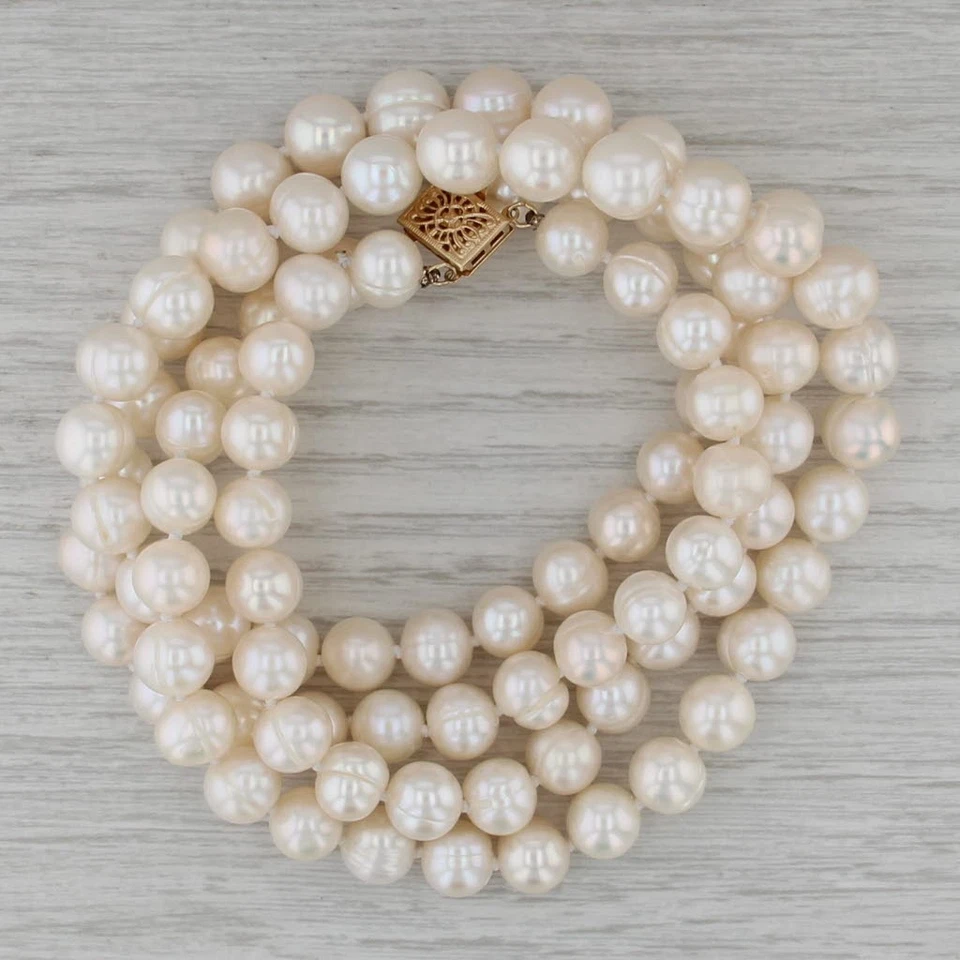 Collar de cuentas de perlas de doble filamento de 15,5" cierre de oro de 14 k Foto 2 de 4