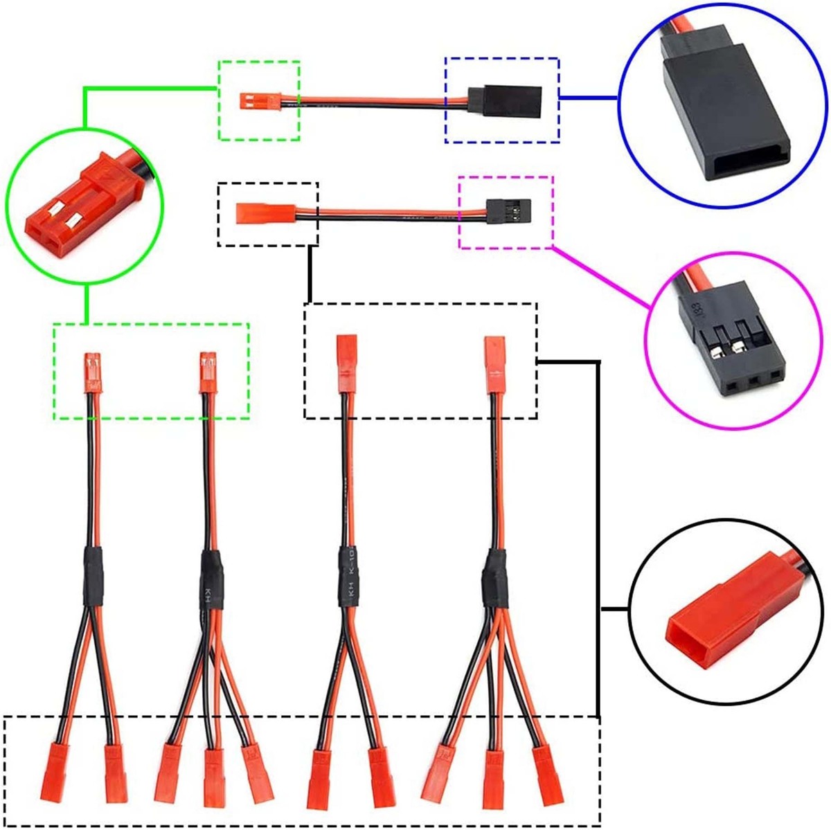 Nuofan 6PCS JST Plug Splitter JST Maschio Femmina Y Cavo JST Y